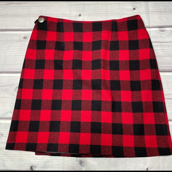 Pendleton Aurora Wrap Skirt Black Red Buffalo Plaid Size 12 - Picture 4 of 7